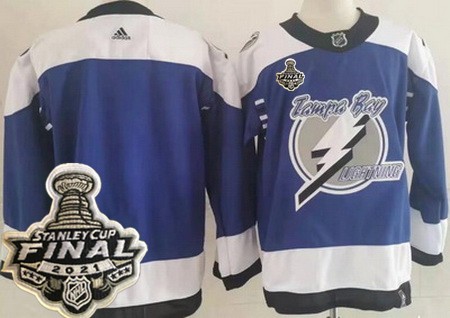 Men's Tampa Bay Lightning Blank Blue 2021 Reverse Retro 2021 Stanley Cup Finals Authentic Jersey