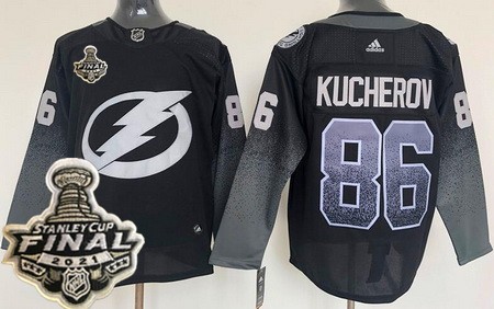 Men's Tampa Bay Lightning #86 Nikita Kucherov Black Alternate 2021 Stanley Cup Finals Authentic Jersey