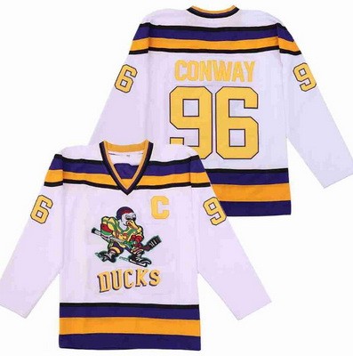 Men's Anaheim Ducks #96 Charlie Conway White Yellow Movie Hockey Jersey