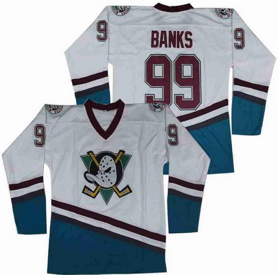 Men's Anaheim Ducks #99 Adam Banks White Green Movie Hockey Jersey