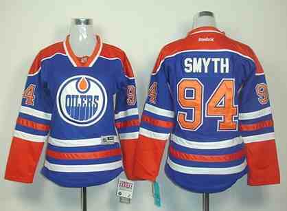 Edmonton Oilers 94 Smyth blue women jerseys
