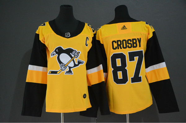 Penguins 87 Sidney Crosby Yellow Women Adidas Jersey
