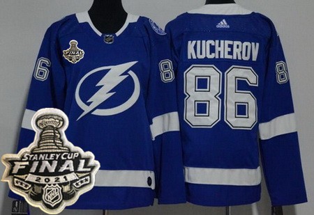Women's Tampa Bay Lightning #86 Nikita Kucherov Blue 2021 Stanley Cup Finals Authentic Jersey