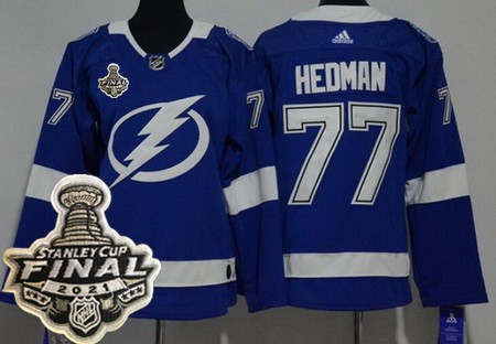 Women's Tampa Bay Lightning #77 Victor Hedman Blue 2021 Stanley Cup Finals Authentic Jersey