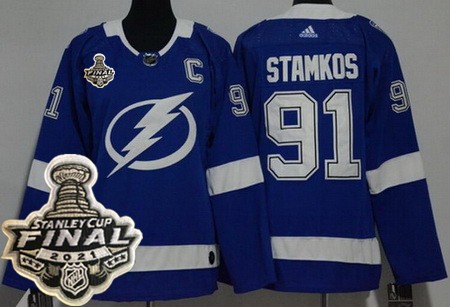 Women's Tampa Bay Lightning #91 Steven Stamkos Blue 2021 Stanley Cup Finals Authentic Jersey