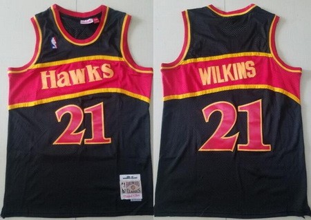 Men's Atlanta Hawks #21 Dominique Wilkins Black 1986 Throwback Swingman Jersey