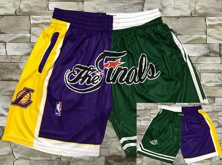 Men's Boston Celtics Los Angeles Lakers Purple Green 2008 Finals Laser Printing Shorts