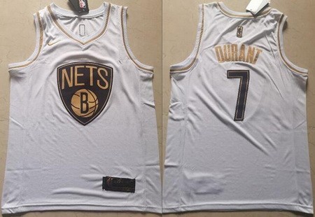 Men's Brooklyn Nets #7 Kevin Durant White Gold Icon Swingman Jersey