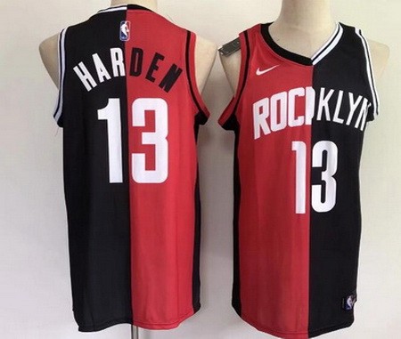 Men's Brooklyn Nets Houston Rockets #13 James Harden Red Black Split Swingman Jersey