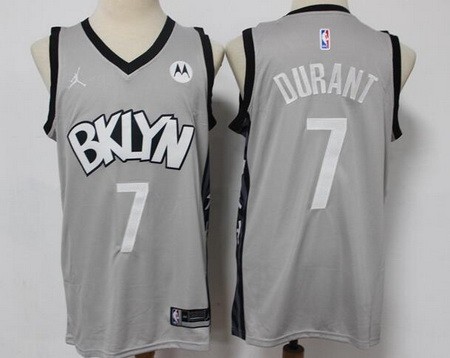 Men's Brooklyn Nets #7 Kevin Durant Gray Statement Icon Sponsor Swingman Jersey