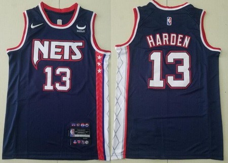Men's Brooklyn Nets #13 James Harden Navy City Diamond 75th Icon Sponsor Swingman Jersey