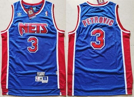 Men's Brooklyn Nets #3 Drazen Petrovic Blue Hollywood Classic Swingman Jersey