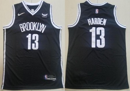 Men's Brooklyn Nets #13 James Harden Black Diamond 75th Icon Sponsor Swingman Jersey