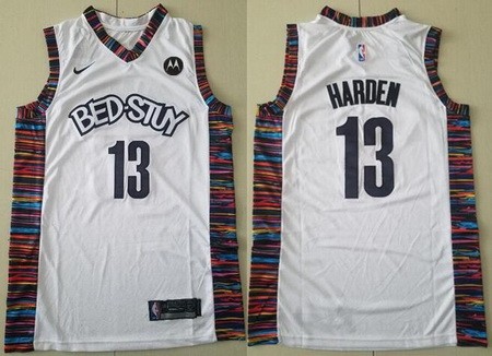 Men's Brooklyn Nets #13 James Harden White City Icon Sponsor Swingman Jersey