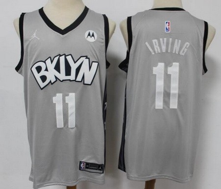 Men's Brooklyn Nets #11 Kyrie Irving Gray Statement Icon Sponsor Swingman Jersey