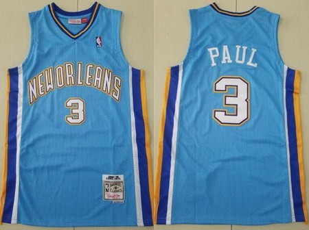 Men's New Orleans Hornets #3 Chris Paul Light Blue 2005 Throwback Swingman Jersey