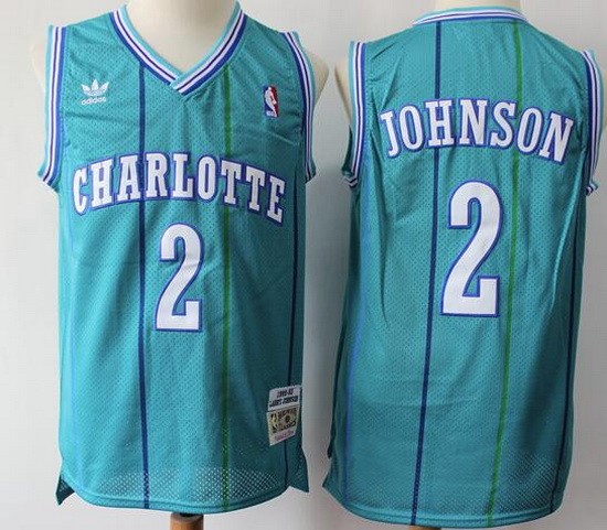 Men's Charlotte Hornets #2 Larry Johnson Green 1992 Throwback Swingman Jersey