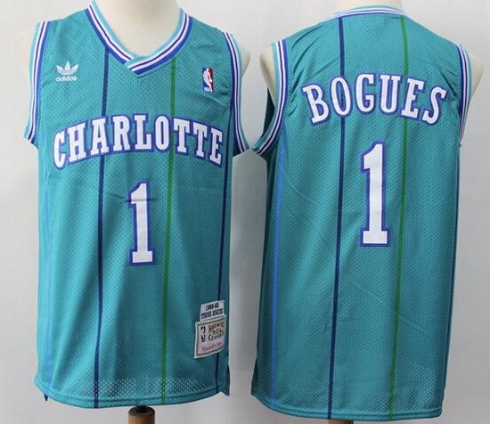 Men's Charlotte Hornets #1 Tyrone Bogues Blue 1992 Throwback Swingman Jersey