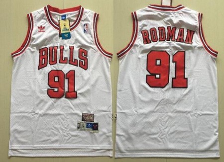 Men's Chicago Bulls #91 Dennis Rodman White Hollywood Classic Throwback Swingman Jersey