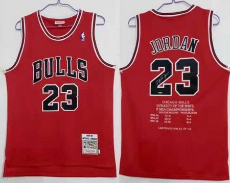 Men's Chicago Bulls #23 Michael Jordan Red 1998 Three Consecutive Signature Swingman Jersey