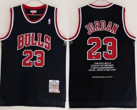 Men's Chicago Bulls #23 Michael Jordan Black 1998 Three Consecutive Signature Swingman Jersey