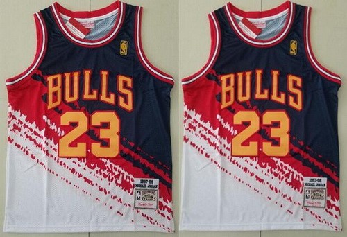 Men's Chicago Bulls #23 Michael Jordan Black Red White 1997 Independence Day Throwback Swingman Jersey