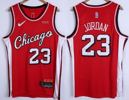 Men's Chicago Bulls #23 Michael Jordan Red City Diamond 75th Icon Sponsor Swingman Jersey