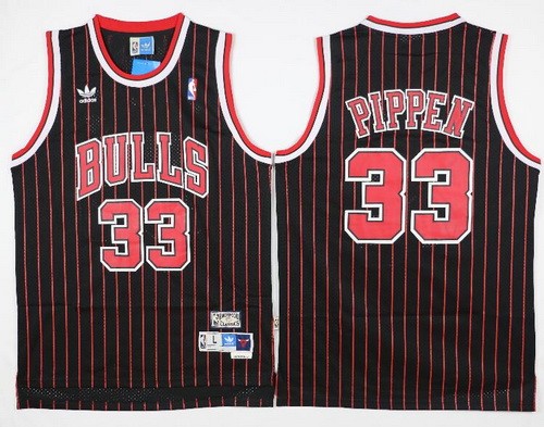 Men's Chicago Bulls #33 Scottie Pippen Black Stripes Hollywood Classic Throwback Swingman Jersey