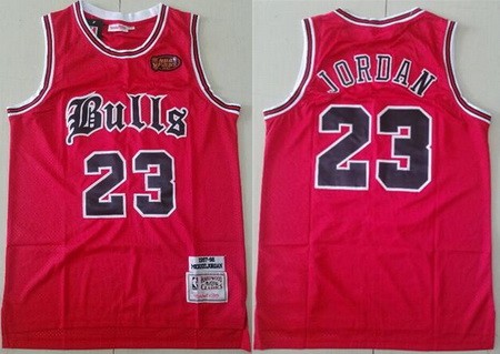 Men's Chicago Bulls #23 Michael Jordan Red Old English Faded 1997 Finals Swingman Jersey