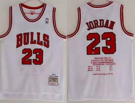 Men's Chicago Bulls #23 Michael Jordan White 1998 Three Consecutive Signature Swingman Jersey