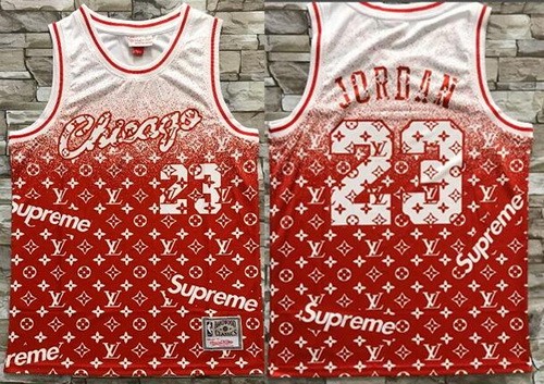 Men's Chicago Bulls #23 Michael Jordan Red White Supreme Hollywood Classic Printed Jersey