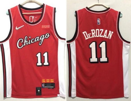 Men's Chicago Bulls #11 DeMar DeRozan Red City Diamond 75th Icon Sponsor Swingman Jersey