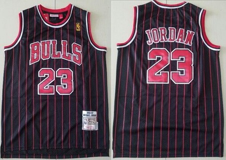 Men's Chicago Bulls #23 Michael Jordan Black Stripes 1996 Hollywood Classic Swingman Jersey
