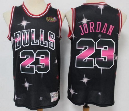Men's Chicago Bulls #23 Michael Jordan Black Starry Sky Finals Hollywood Classic Printed Jersey