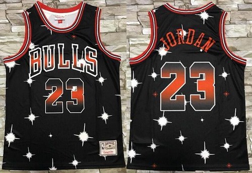 Men's Chicago Bulls #23 Michael Jordan Black Starry Sky Hollywood Classic Printed Jersey