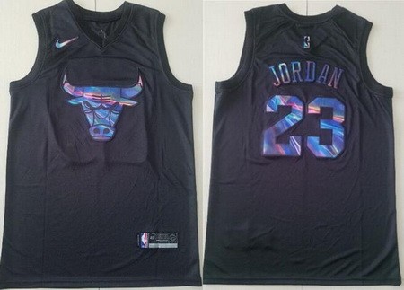 Men's Chicago Bulls #23 Michael Jordan Black Iridescent Holographic Icon Swingman Jersey