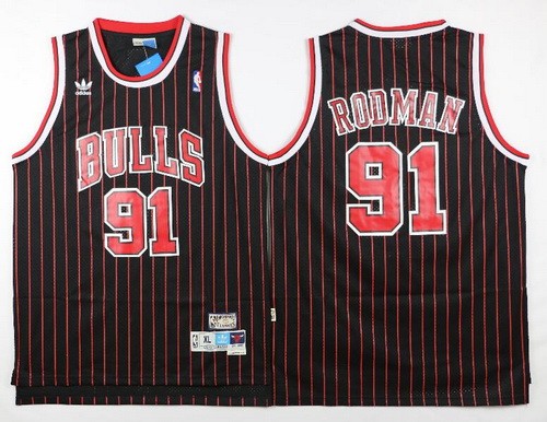 Men's Chicago Bulls #91 Dennis Rodman Black Stripes Hollywood Classic Throwback Swingman Jersey