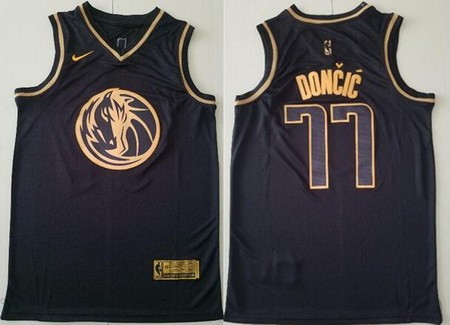 Men's Dallas Mavericks #77 Luka Doncic Black Gold Icon Swingman Jersey