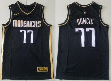 Men's Dallas Mavericks #77 Luka Doncic Black Gold 2021 Icon Swingman Jersey