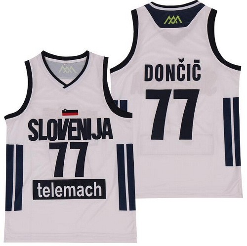 Men's Slovenija #77 Luka Doncic White Swingman Jersey
