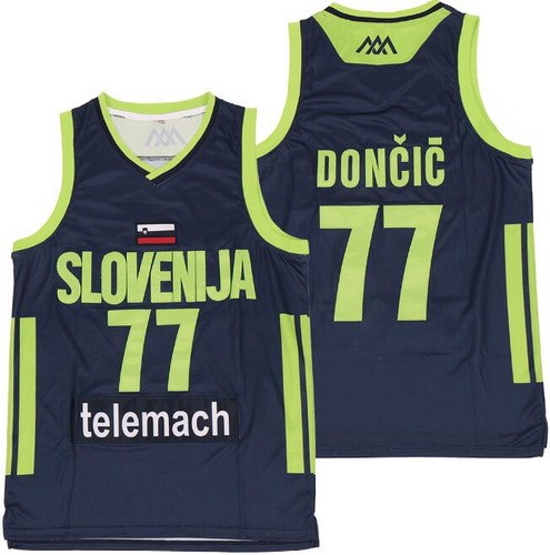 Men's Slovenija #77 Luka Doncic Navy Swingman Jersey