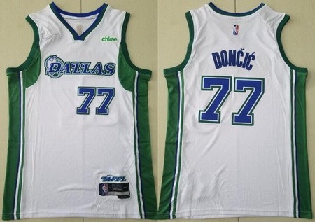 Men's Dallas Mavericks #77 Luka Doncic White City Diamond 75th Icon Sponsor Swingman Jersey