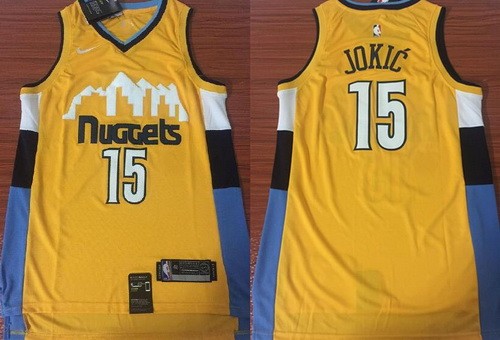 Men's Denver Nuggets #15 Nikola Jokic Yellow Icon Swingman Jersey
