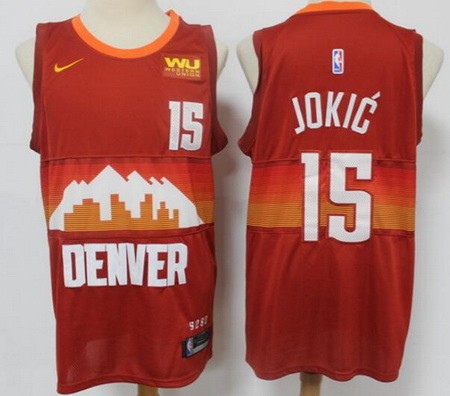 Men's Denver Nuggets #15 Nikola Jokic Red 2021 City Icon Sponsor Swingman Jersey