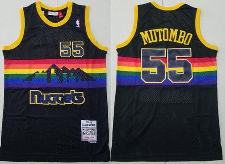 Men's Denver Nuggets #55 Dikembe Mutombo Black 1991 Throwback Swingman Jersey