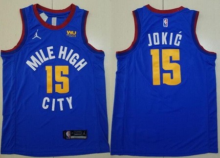 Men's Denver Nuggets #15 Nikola Jokic Blue Statement Icon Sponsor Swingman Jersey