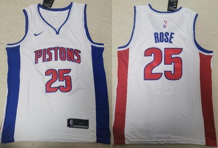 Men's Detroit Pistons #25 Derrick Rose White Icon Swingman Jersey