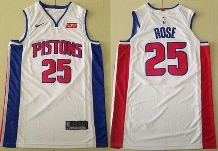 Men's Detroit Pistons #25 Derrick Rose White Swingman Jersey