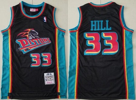 Men's Detroit Pistons #33 Grant Hill Black 1998 Throwback Swingman Jersey