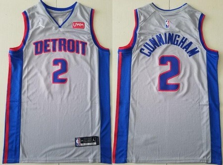 Men's Detroit Pistons #2 Cade Cunningham Gray Statement Icon Sponsor Swingman Jersey